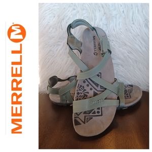 Merrell "Blue Dove" Leather Sandals In Green Sz: 9